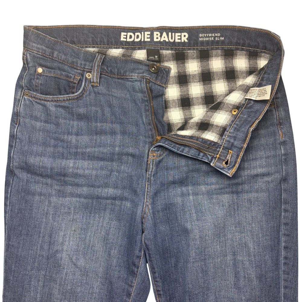 Eddie Bauer Jean Women 32x32 Blue Boyfriend Midrise Slim Flannel Lined
